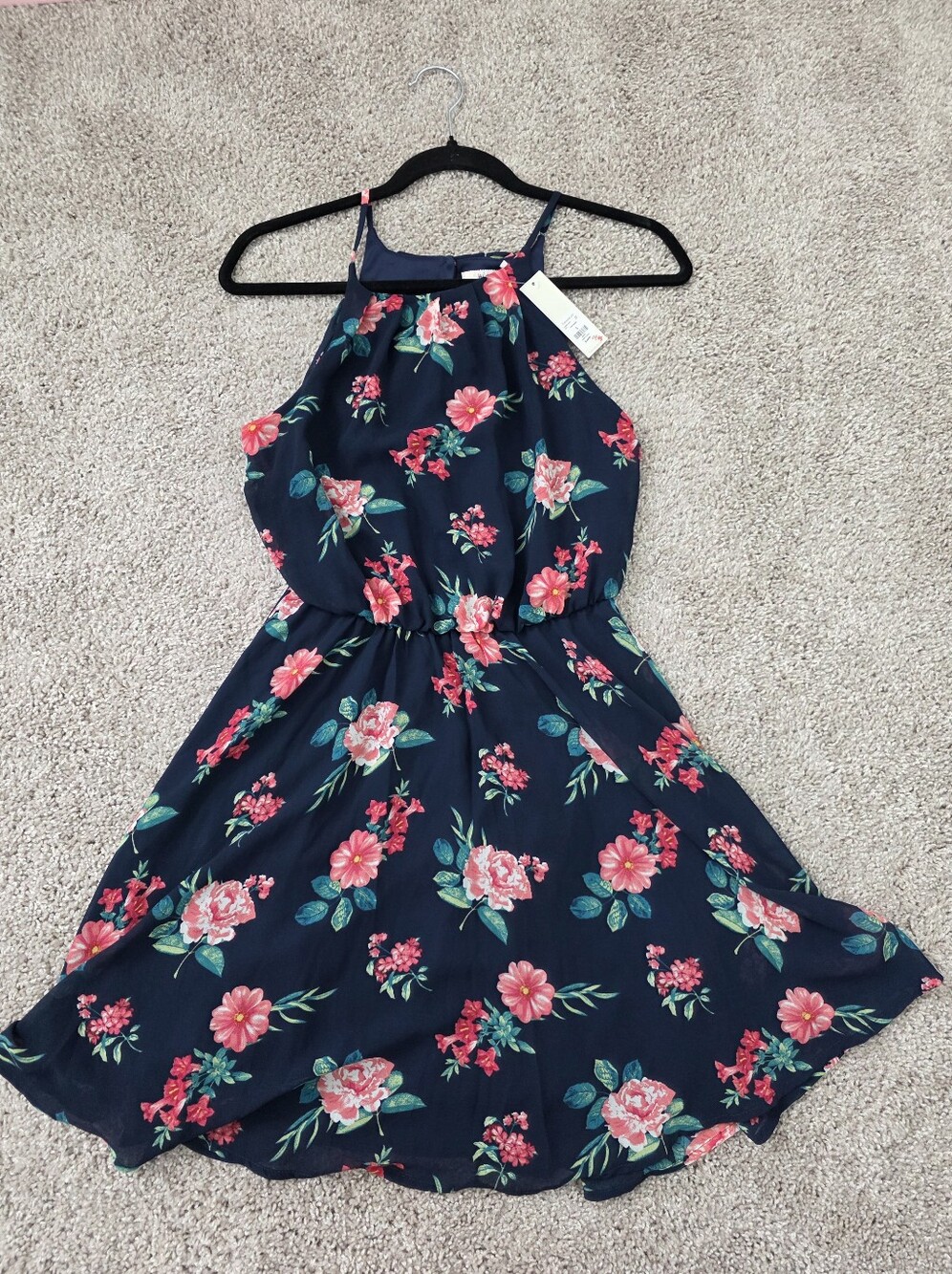 Francesca's (Mi Ami) Short Navy Floral Halter Dress